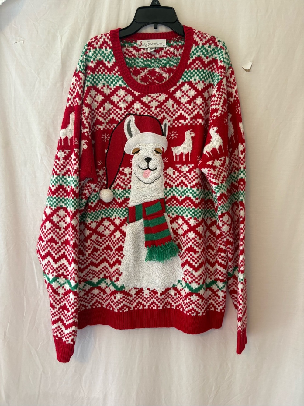 Men's Red Llama Holiday Crewneck Sweater by Jolly Sweaters